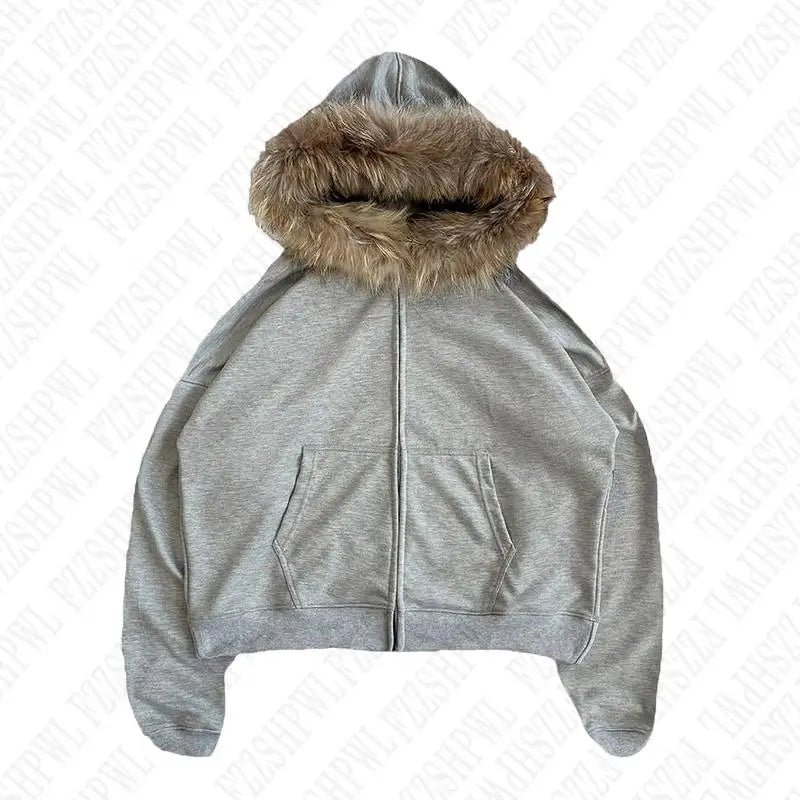 Men’s Casual Zip Up Hoodie Jacket with Fur Collar