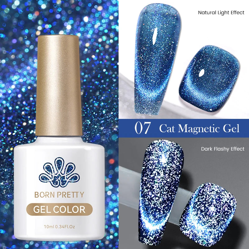 BORN PRETTY 10ml Rainbow Auroras Cat Magnetic Gel Nail Polish Holographics Nail Gel for Manicure Design Varnis Semi Permanent