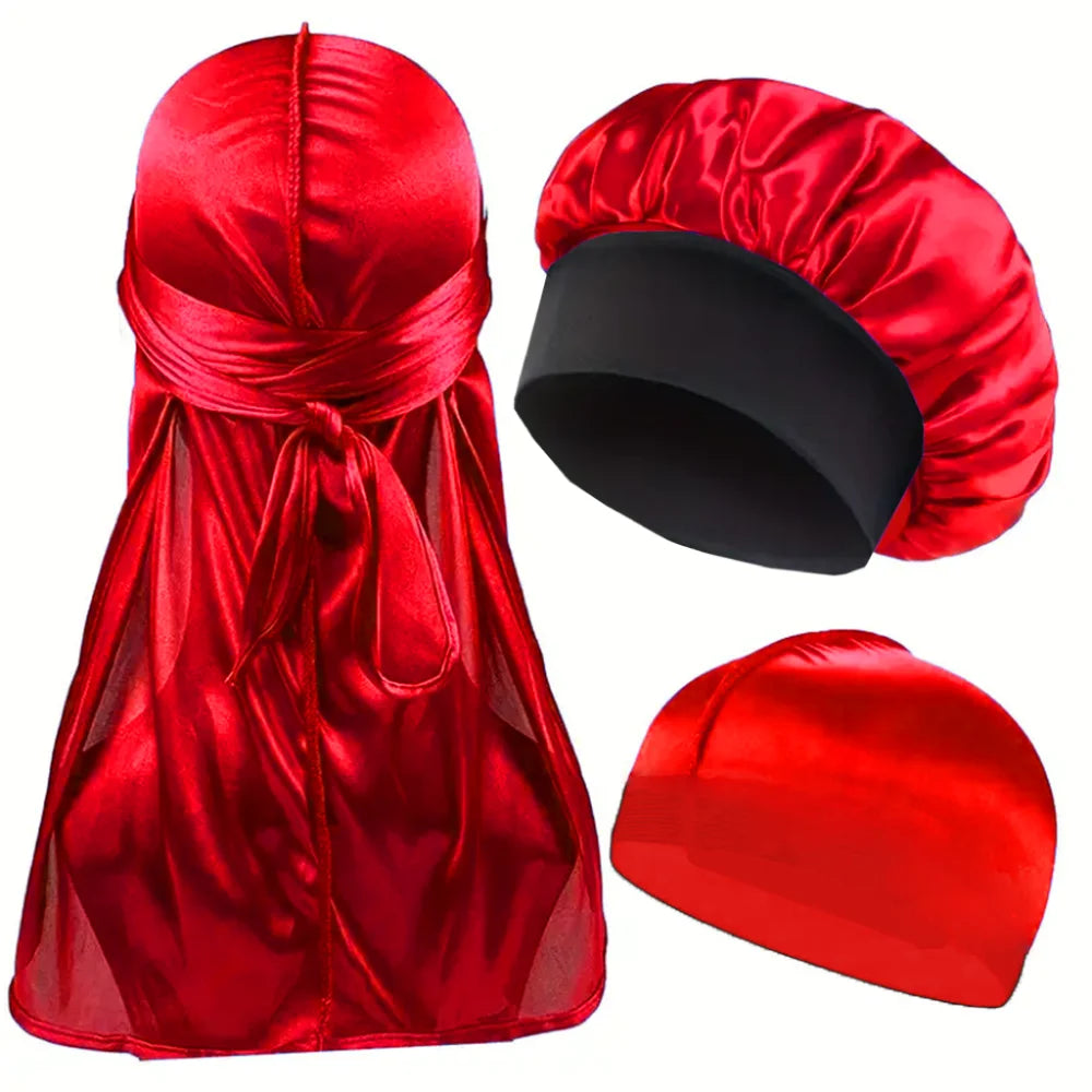 3pcs/set, Durag & Bonnet with Dome Hats for Men