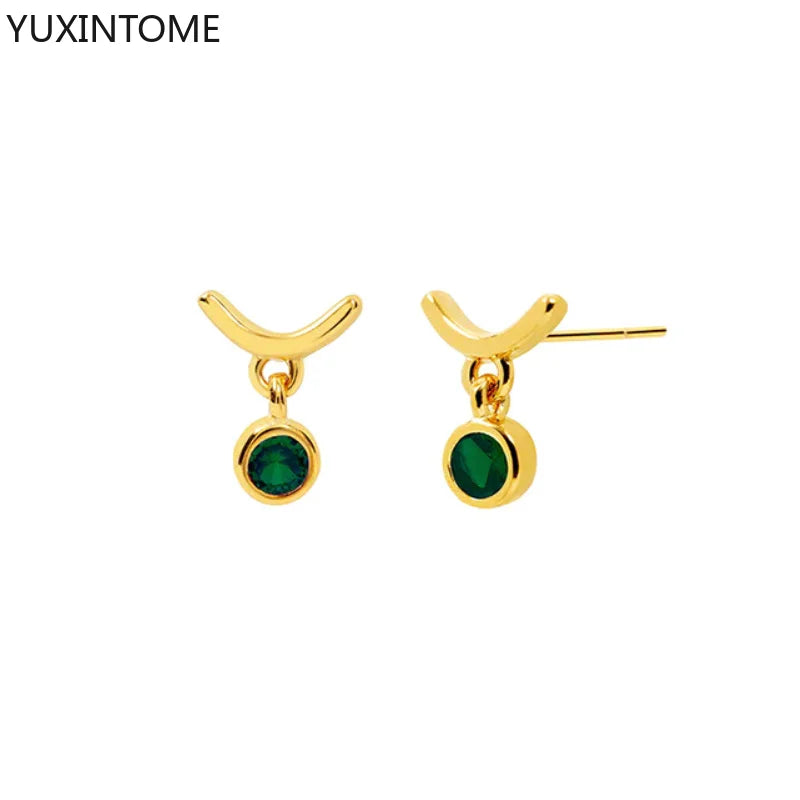 925 Sterling Silver Ear Needle Green Zircon Stud Earrings for Women Luxury Long Chain Geometric Gold Earrings Fashion Jewelry