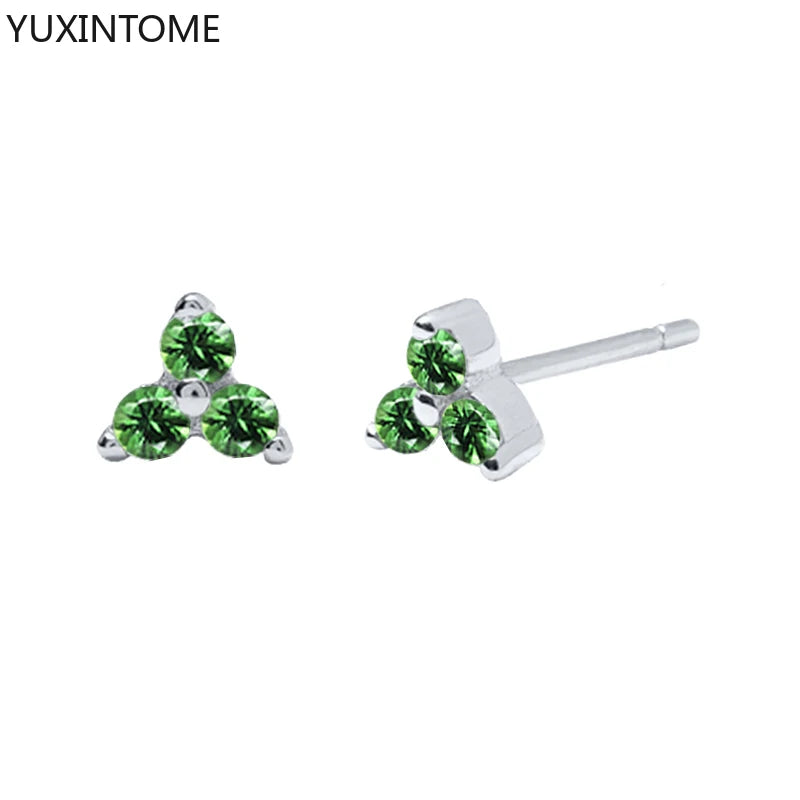 925 Sterling Silver Ear Needle Green Zircon Stud Earrings for Women Luxury Long Chain Geometric Gold Earrings Fashion Jewelry
