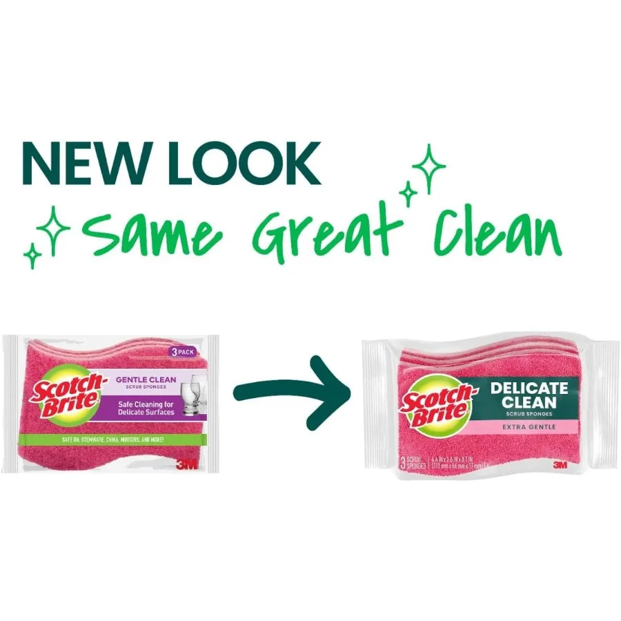 Gentle Clean Delicate Scrub Sponges For Washing Dishes and Cleaning Kitchen 3 Scrub Sponges