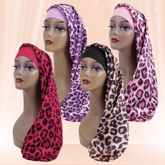 Silk Sleep Bonnet with Wide Elastic Edge - Long Round Tail