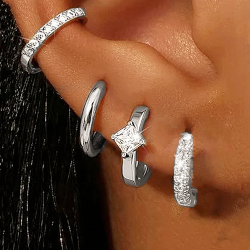 Huggie Hoop Earrings Set for Women | Crystal Zircon Tragus Cartilage Piercing Jewelry