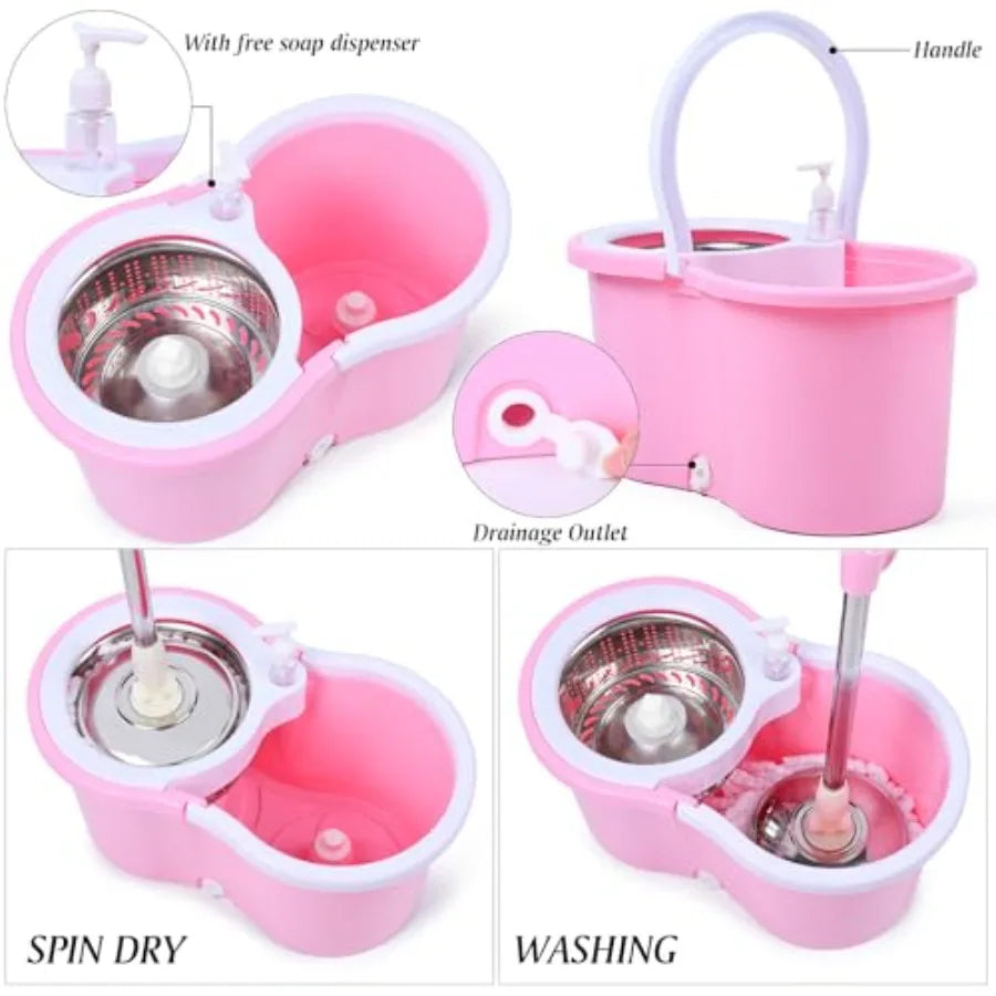 Cute Pink Mop and Bucket Set with 3 Extra Refills Pink