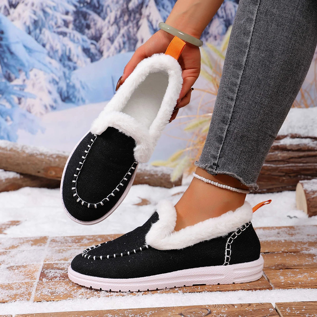 Women Slip on Flats Shoes Casual Comfortable Round Toe Designer Shoes Women New Retro Winter Snow sneakers Zapatos De Mujer