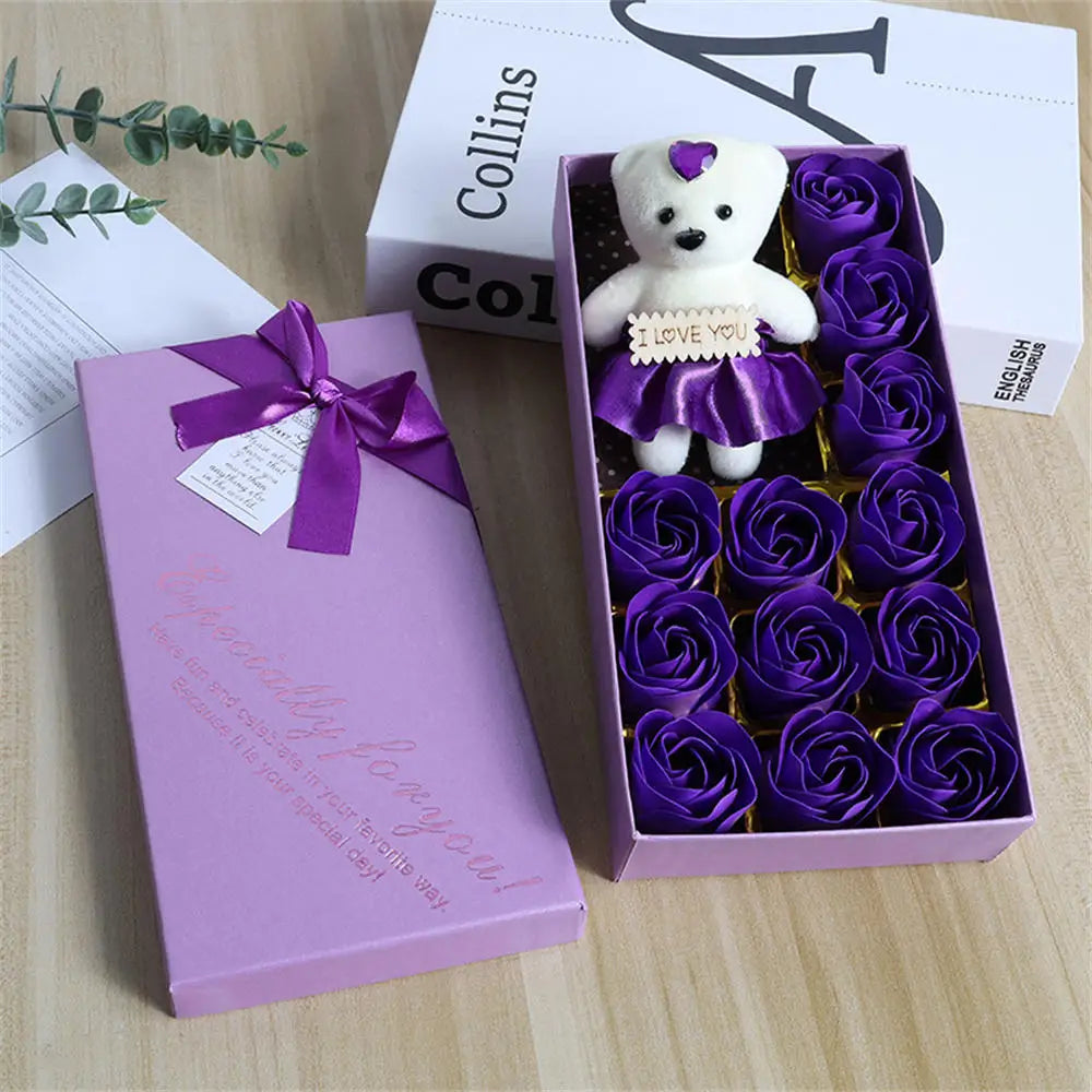 22 Flowers Soap Flower Gift Rose Box Valentines Day Gift Bears Bouquet Wedding Decoration Gift Festival Heart-shaped Box
