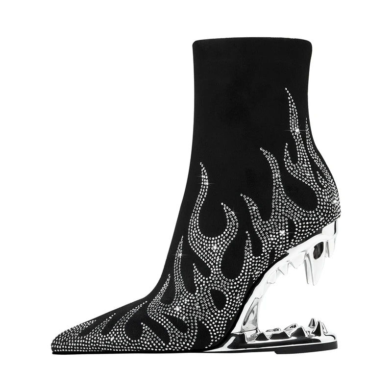 Kaky's New Water Diamond Flame Pointed Super High Heel Shaped Heel Wolf Teeth Tiger Teeth Women's Short Boots and Women's Boots