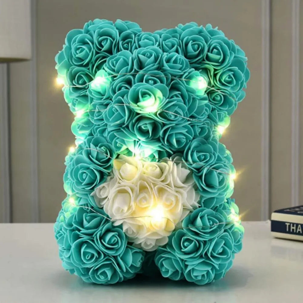 25cm Artificial Teddy Rose with LED Strip Romantic Valentines Day Gift Flower Bear Multicolors Girlfriend Women Anniversary Bear