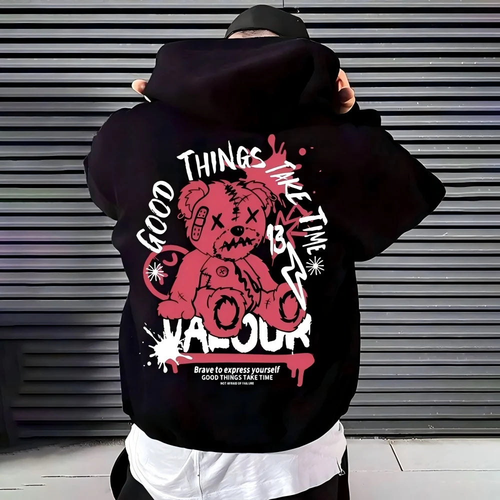 Men's Graffiti Print Inspirational Quote Bear Hoodies Soft and Comfortable Fit