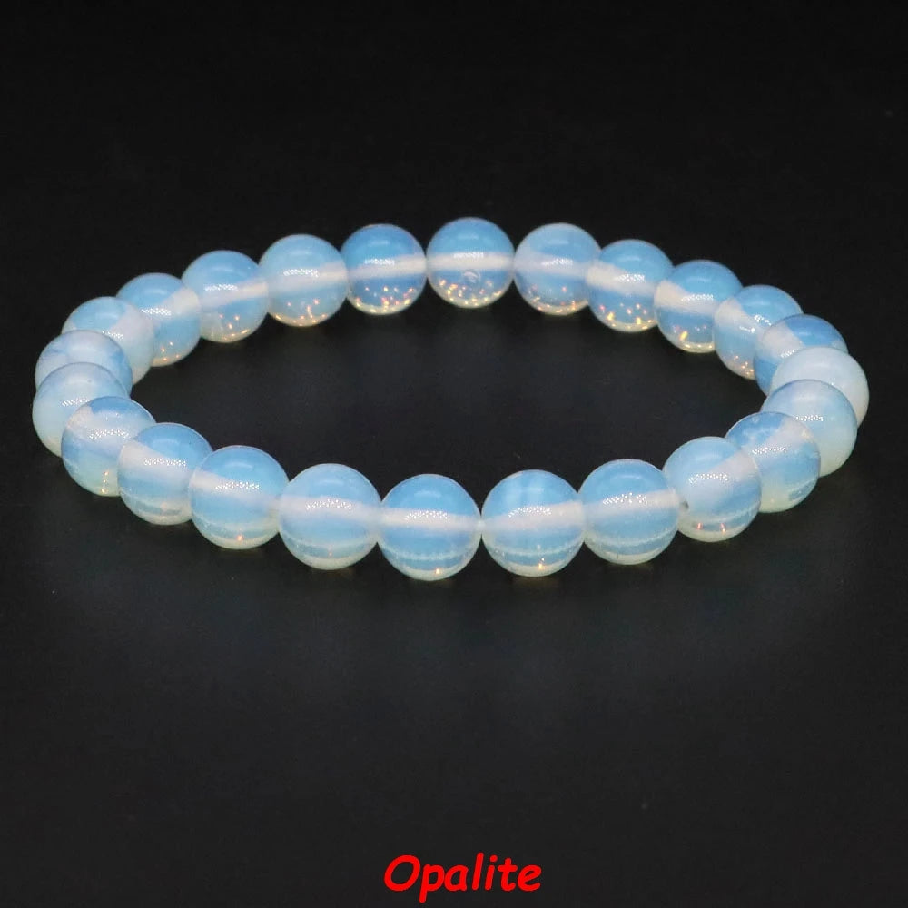 Natural Stone Bracelet Healing Crystal Amethyst Quartz Agate Round Loose Bead Elastic Stretch Bangle For Women Men Jewelry Gifts