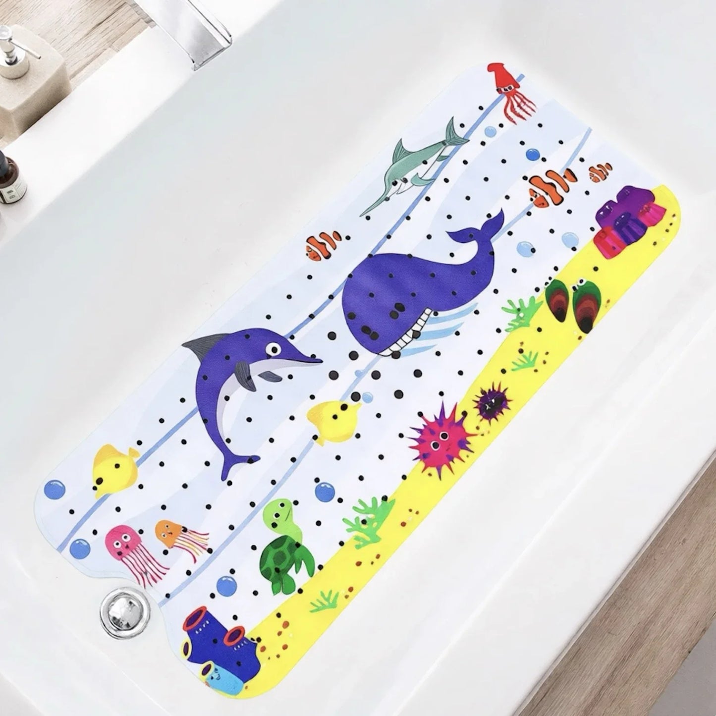 1pc Cartoon Extra Long Bathtub Mat 40x100cm Non Slip Bath Mat for Bathroom Tubs Shower Mats with Suction Cups & Drain Holes