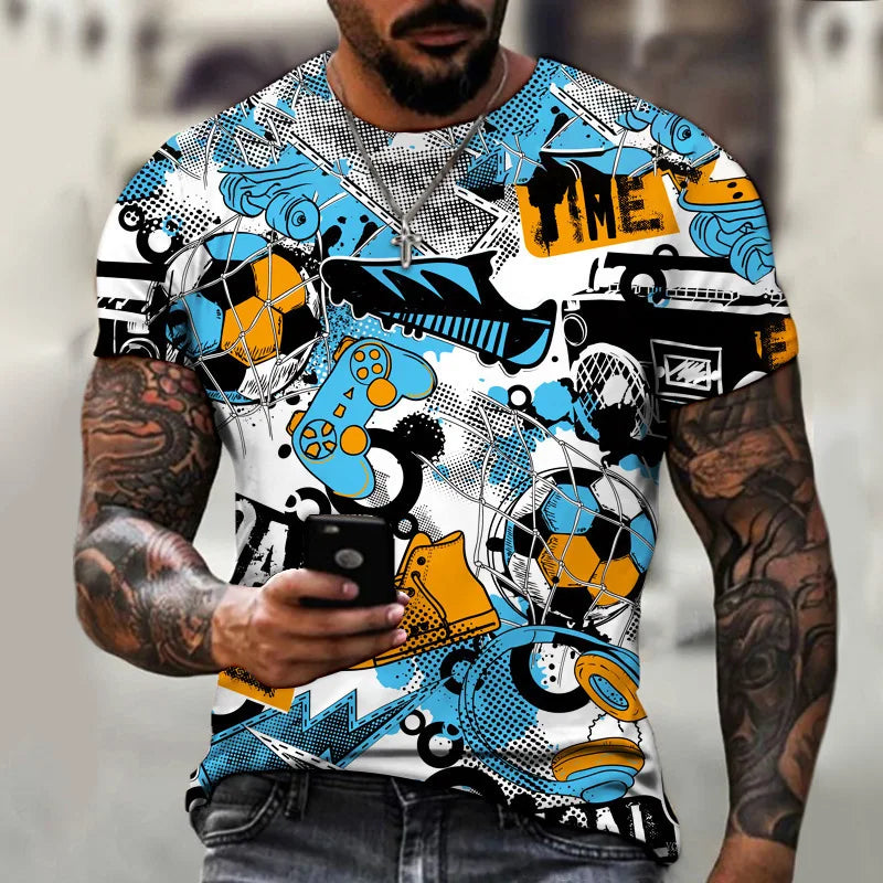 New Fun Graffiti Street T-shirt 3D Printed Men's Hip Hop Summer Cool Tee shirt Casual Youth Popular Personality Short Sleeve Top