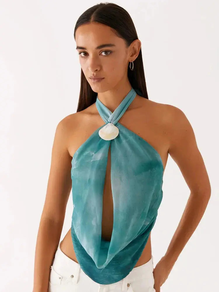 Hollow-Out Backless Halter Tank