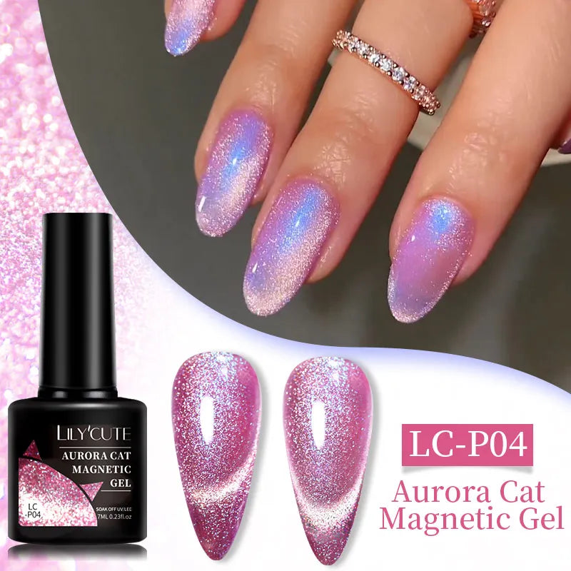 LILYCUTE 7ml Reflective Glitter Cat Magnetic Gel Nail Polish Semi permanent Soak Off UV LED Varnish Nail Supplies