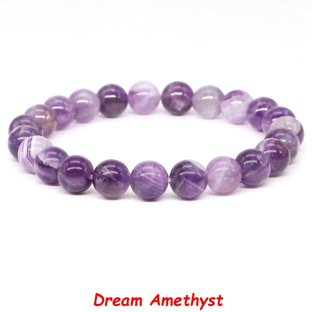 Natural Stone Bracelet Healing Crystal Amethyst Quartz Agate Round Loose Bead Elastic Stretch Bangle For Women Men Jewelry Gifts