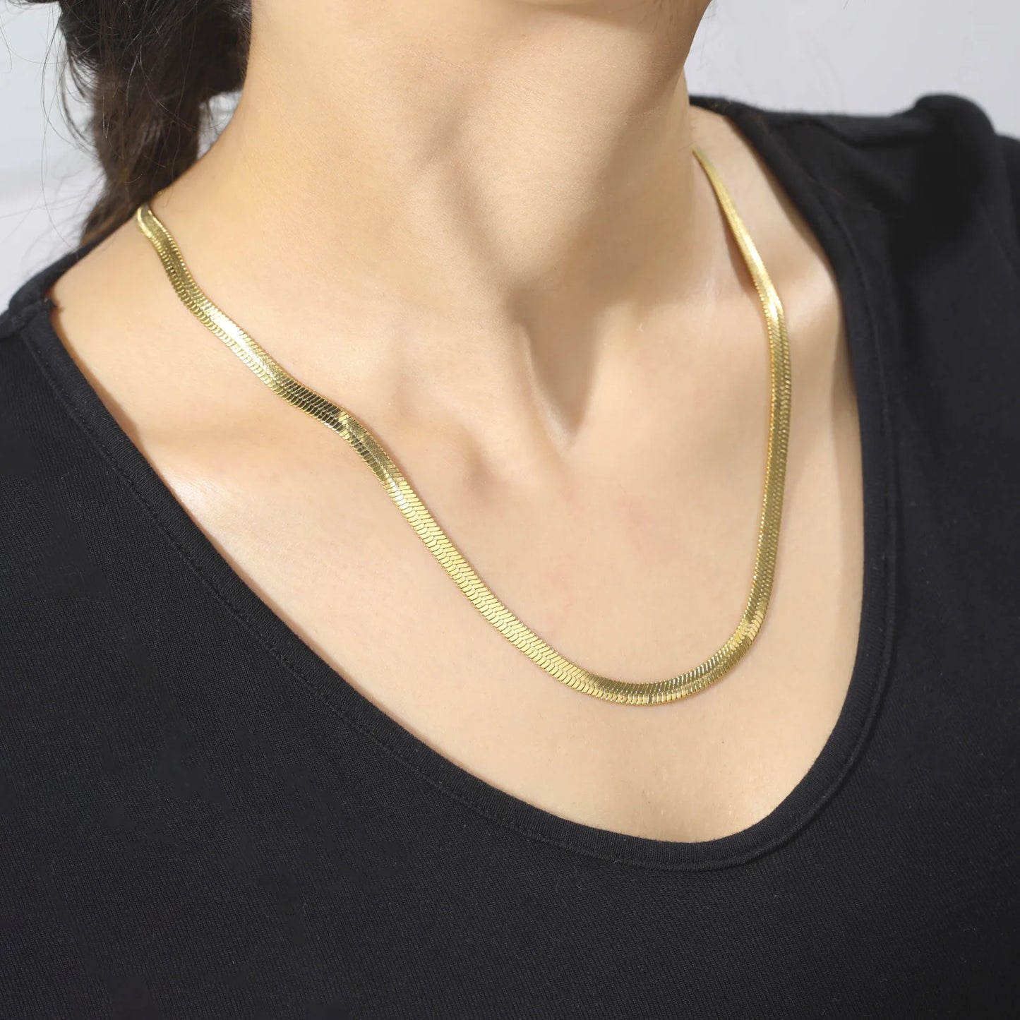 HIPEE Classic Stainless Steel Flat Snake Bone Chain Necklace Gold Waterproof Herringbone Snake Chain for Men Women Jewelry Gift