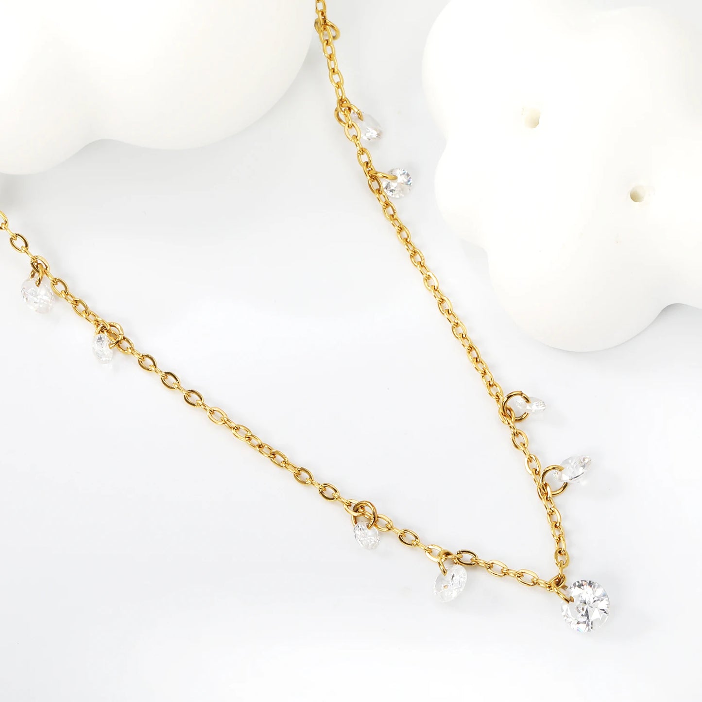 ASONSTEEL Stainless Steel Cubic Zirconia Pendant Necklace Charm Gold Color For Women Crystal Jewelry Choker Necklace Waterproof