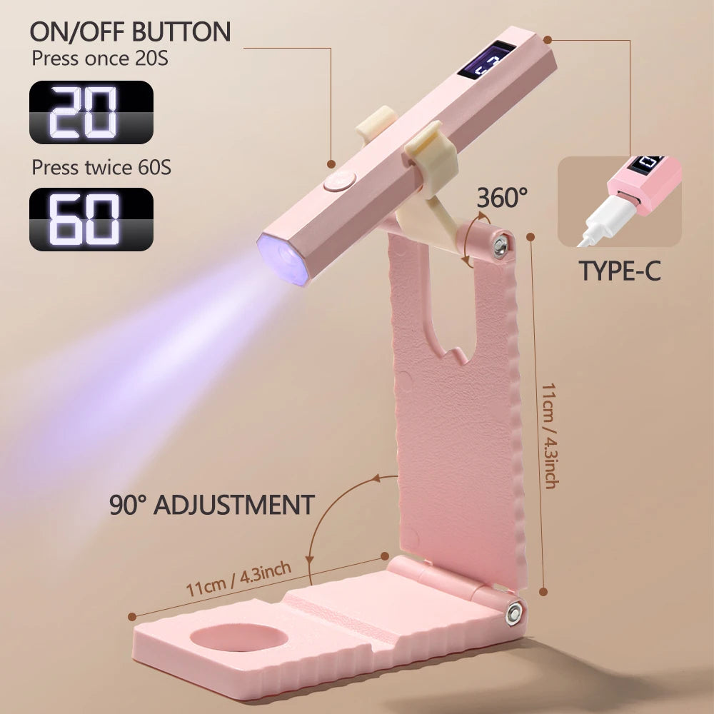 LINMANDA Cordless Nail Lamp with Stand Mini Handheld UV Light with LCD Display for Gel Nails Rechargeable Fast Curing Nail Dryer