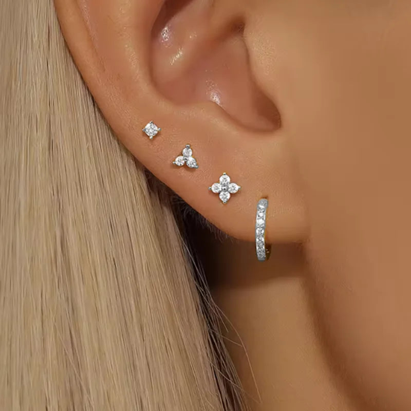 Huggie Hoop Earrings Set for Women | Crystal Zircon Tragus Cartilage Piercing Jewelry