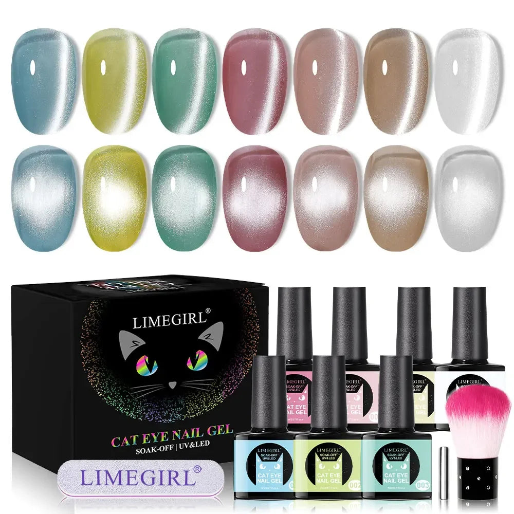 Limegirl 10ML Cat Eye Gel Nail Polish With Magnet Soak off UV Holographic Magnetic Rainbow Gel Polish for Nail Art DIY Manicure