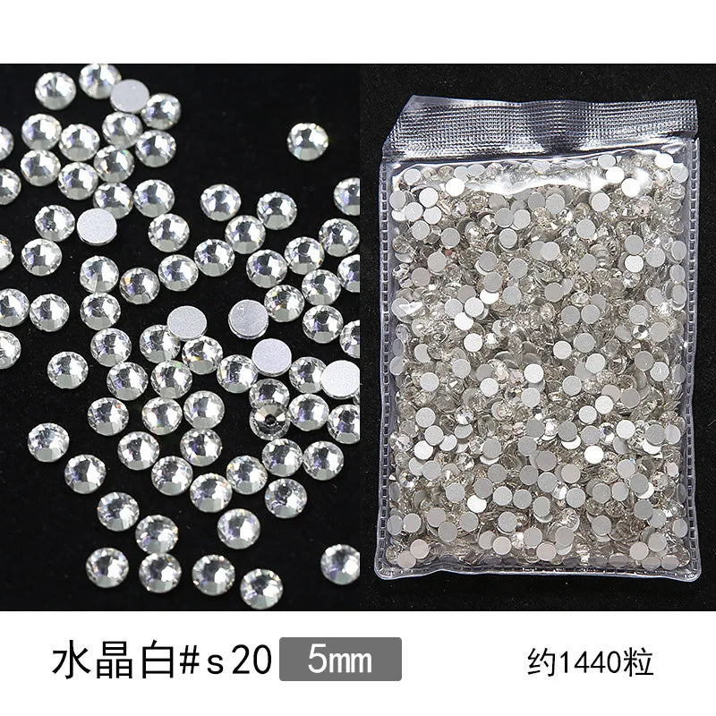 1440pcs Nail FlatBack Crystal Rhinestone Clear/AB Glass Strass (SS3-SS20)3D Nail Gem Stones Non-HotFix Nail Rhinestone 1.3-4.8mm