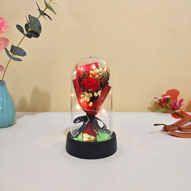 1 Set Eternal Rose Light with Soap Flower - LED Acrylic Cover Gift for Valentine's Day, Mother's Day, Wedding & Bridesmaid