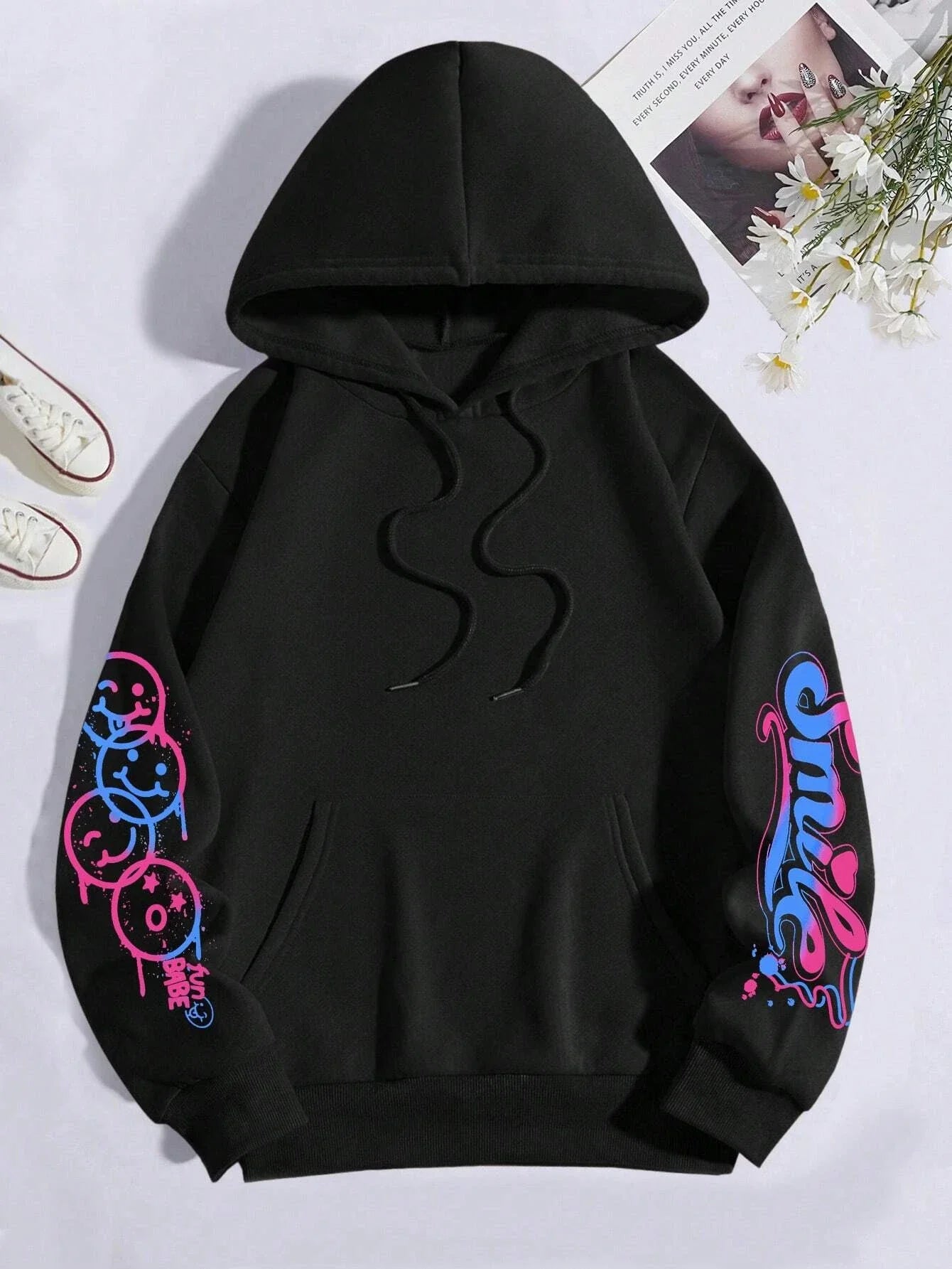 Happy Day Graffiti Print  men&Women Hoodie Street Hip Hop Hoody  Hoodies  Clothes