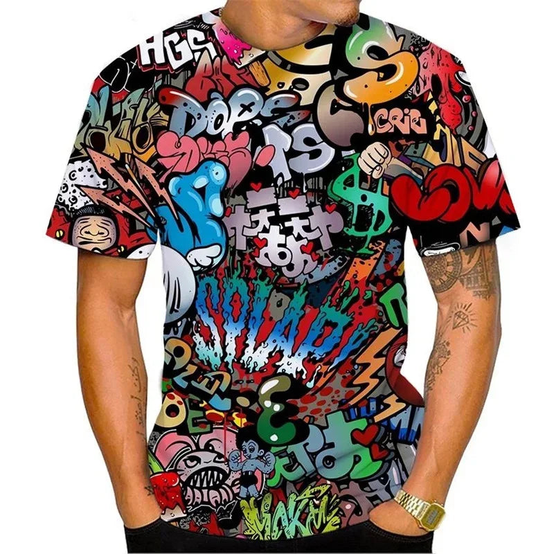 New Fun Graffiti Street T-shirt 3D Printed Men's Hip Hop Summer Cool Tee shirt Casual Youth Popular Personality Short Sleeve Top
