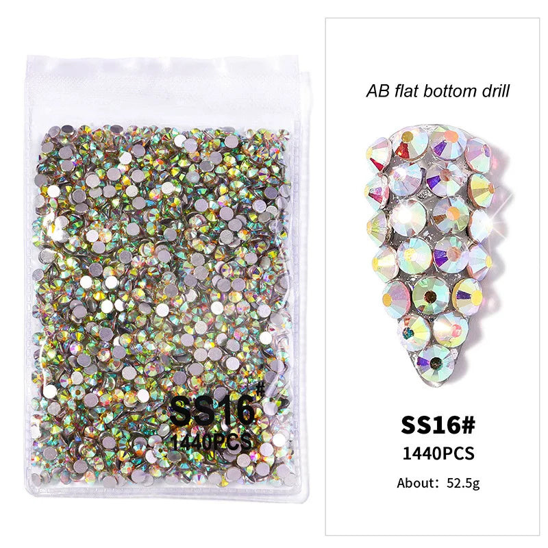 1440pcs Nail FlatBack Crystal Rhinestone Clear/AB Glass Strass (SS3-SS20)3D Nail Gem Stones Non-HotFix Nail Rhinestone 1.3-4.8mm