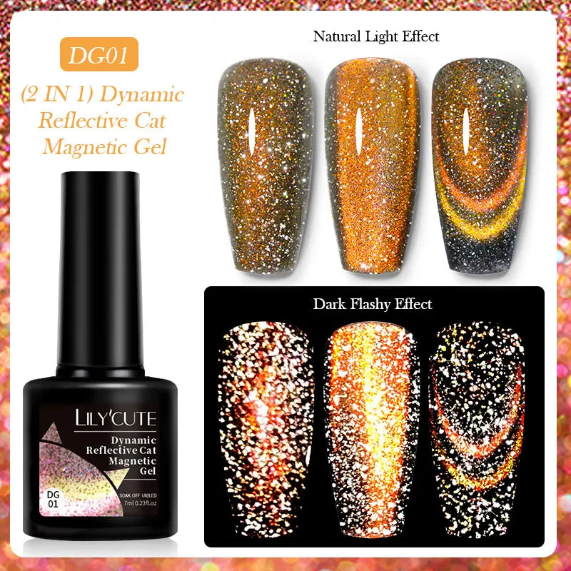 LILYCUTE 7ml Reflective Glitter Cat Magnetic Gel Nail Polish Semi permanent Soak Off UV LED Varnish Nail Supplies