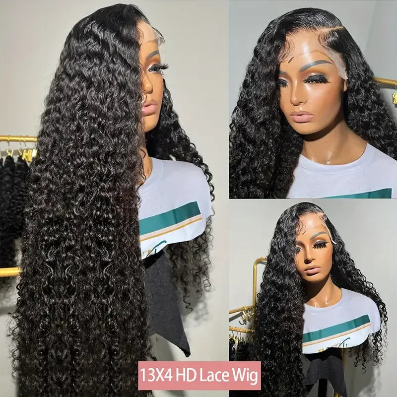 42Inch 250% Density Deep Wave GLUELESS Lace Front Human Hair Wigs HD Transparent 13x6 Lace Frontal Wigs Wet and Wavy Human Hair Wigs