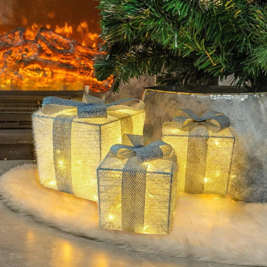 Set of 3 LED Christmas Lighted Gift Boxes-0