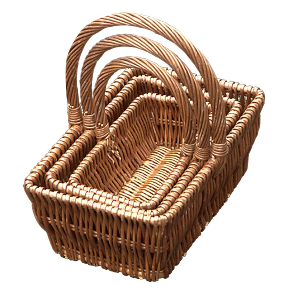 Set of 3 Rectangular Gift Wicker Shopping Baskets-0