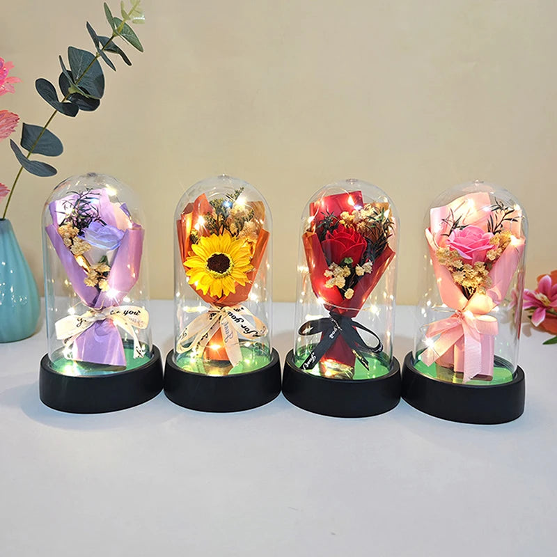 1 Set Eternal Rose Light with Soap Flower - LED Acrylic Cover Gift for Valentine's Day, Mother's Day, Wedding & Bridesmaid