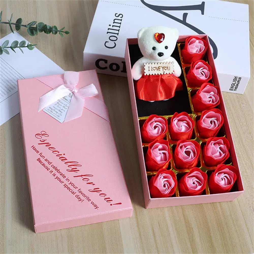 22 Flowers Soap Flower Gift Rose Box Valentines Day Gift Bears Bouquet Wedding Decoration Gift Festival Heart-shaped Box