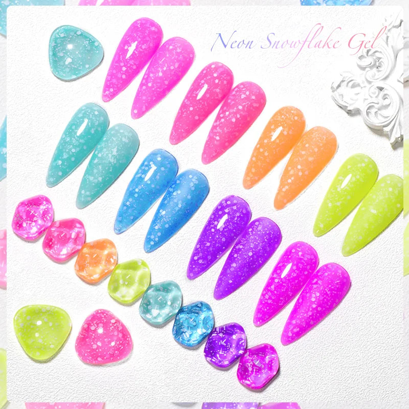 Mtssii 7ml Neon Snowflake Gel Nail Polish Fluorescent Gel UV LED Semi Permanent Glitter Snow Sequins Nails Art Design Varnishes