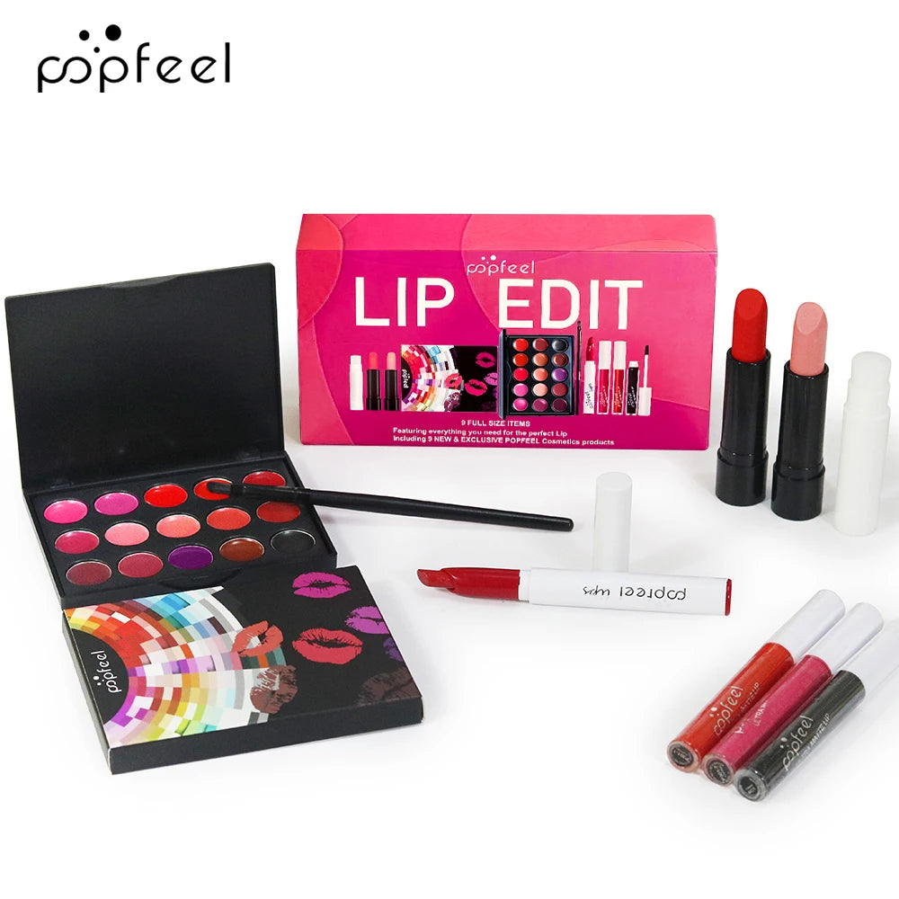 POPFEEL Lip Edit Set | Full-Size Lip Kit w/ Liners, Gloss & Palette | Essential Makeup Set for Perfect Lips | Trendy Beauty Gift