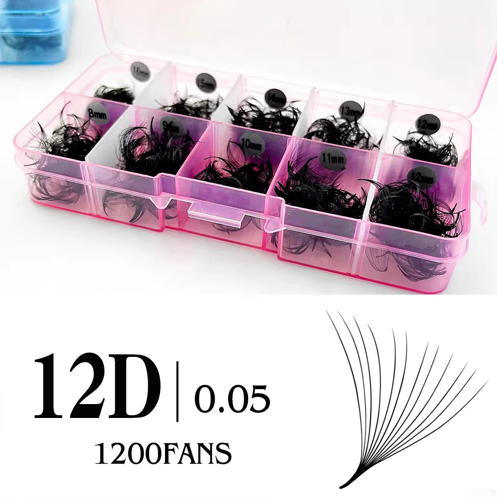 3D-20D Thin Pointy Base Premade Loose Fans 0.05/0.07mm 1200 Fans Medium Stem Sharp Russian Volume Lash Faux Mink Handmade Lash