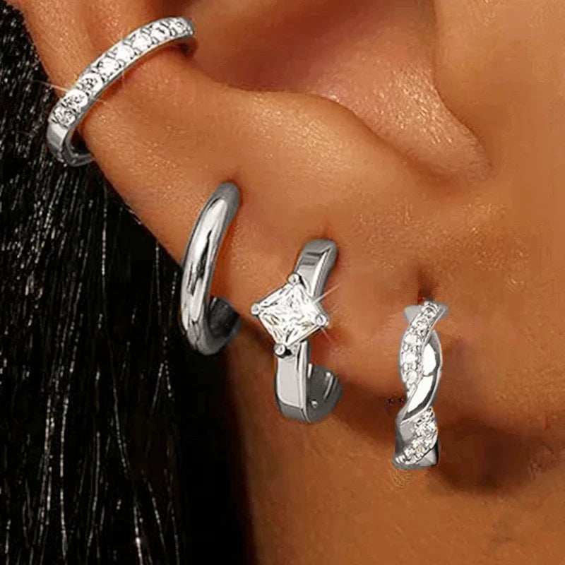 Huggie Hoop Earrings Set for Women | Crystal Zircon Tragus Cartilage Piercing Jewelry
