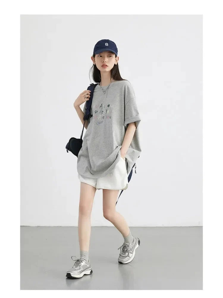 Women’s Embroidered Letter T-Shirt Loose Summer Top