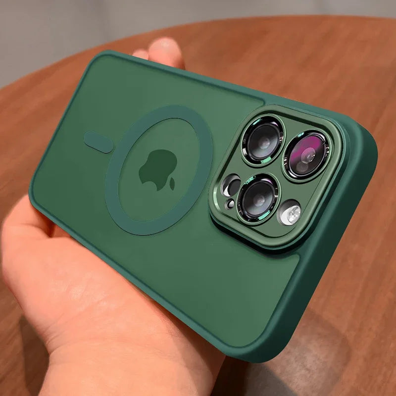 Magnetic Luxury Lens Protector Matte Translucent Case For iPhone 17 16 15 14 13 12 11 Pro Max For Magsafe Wireless Charger Cover