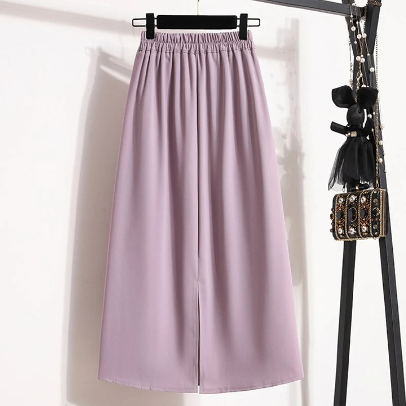 2026 High Waisted Mid Length A-line Long Skirt Split Wrap Body Skirt Summer Female Fashionable Versatile Solid color Skirts
