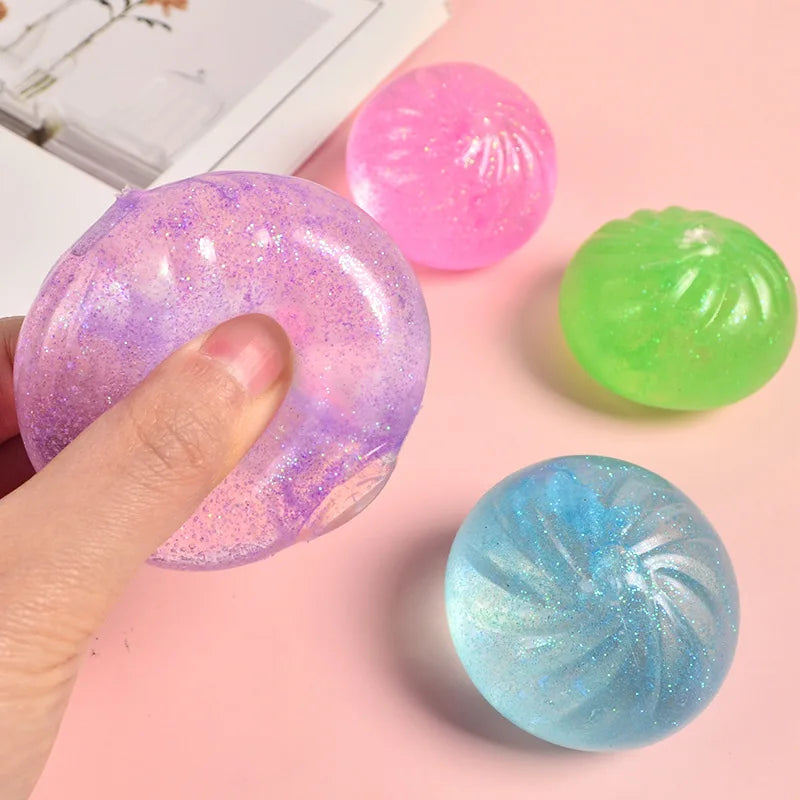 Mini Squishy Dumpling Sensory Fidget Toy | Realistic Glitter Steamer Bun Stress Relief