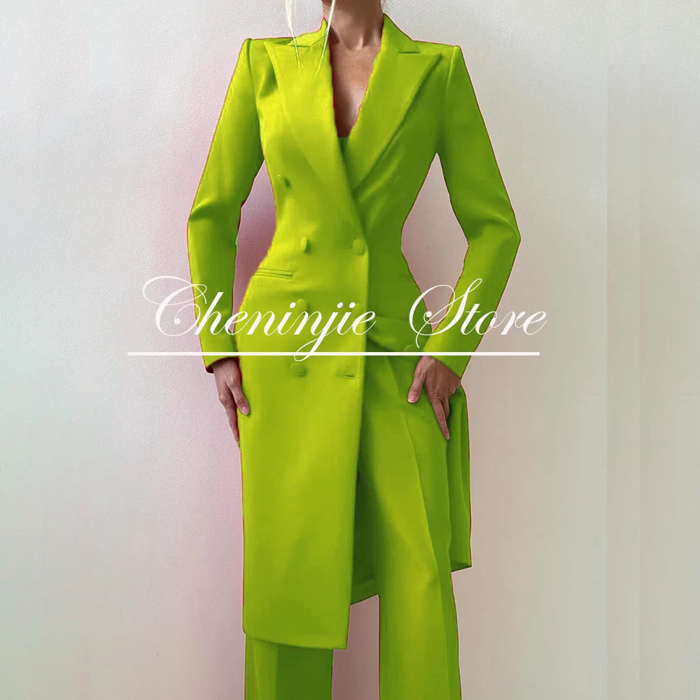 Customized Elegant Slim Fit Women's Suits 2 Piece Blazer Double Breasted Peak Lapel Long Jacket Pants Sets Fashion Clothing 2025