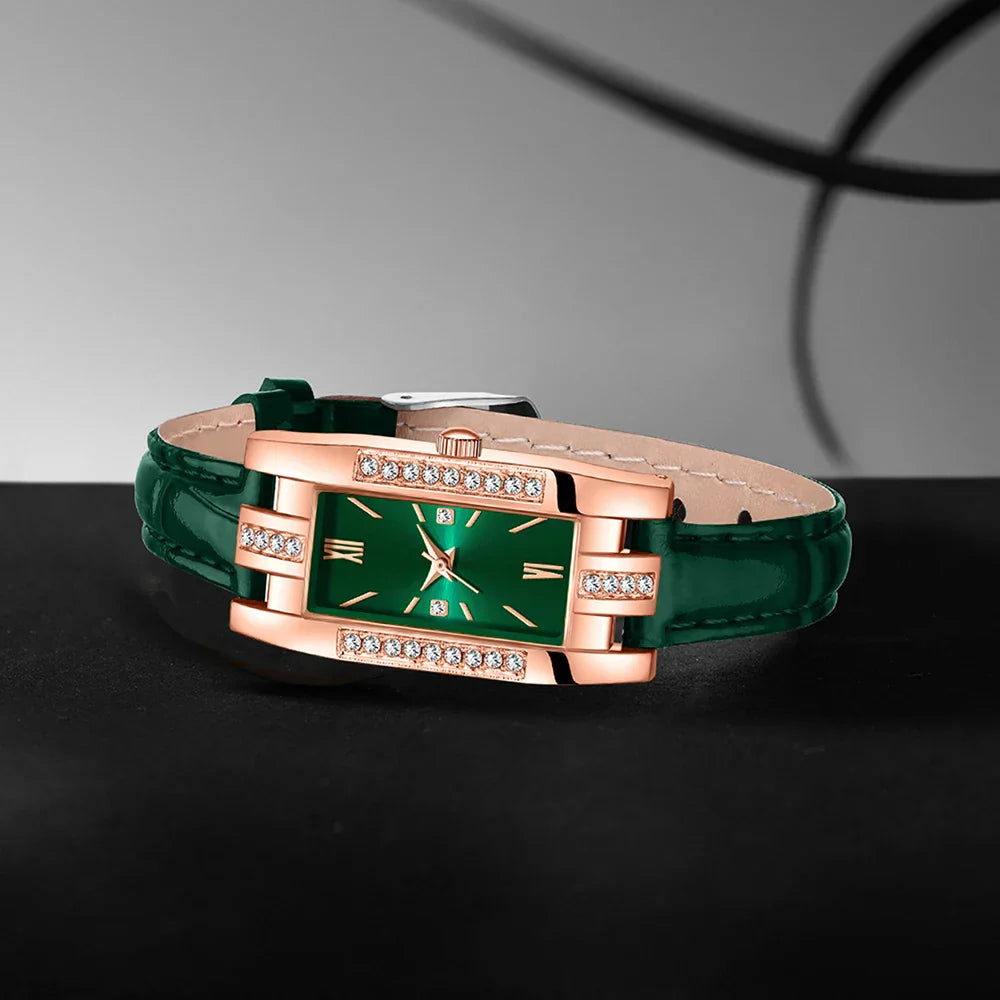 Green Women’s Quartz Watch Jewelry Gift Set-3