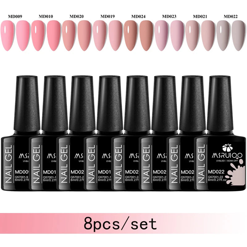 MSRUIOO 8pc Gel Nail Polish Kits Summer Colorful Semi Permanent UV LED Gel Polish Set Glitter Nail Art Varnish Design Manicure