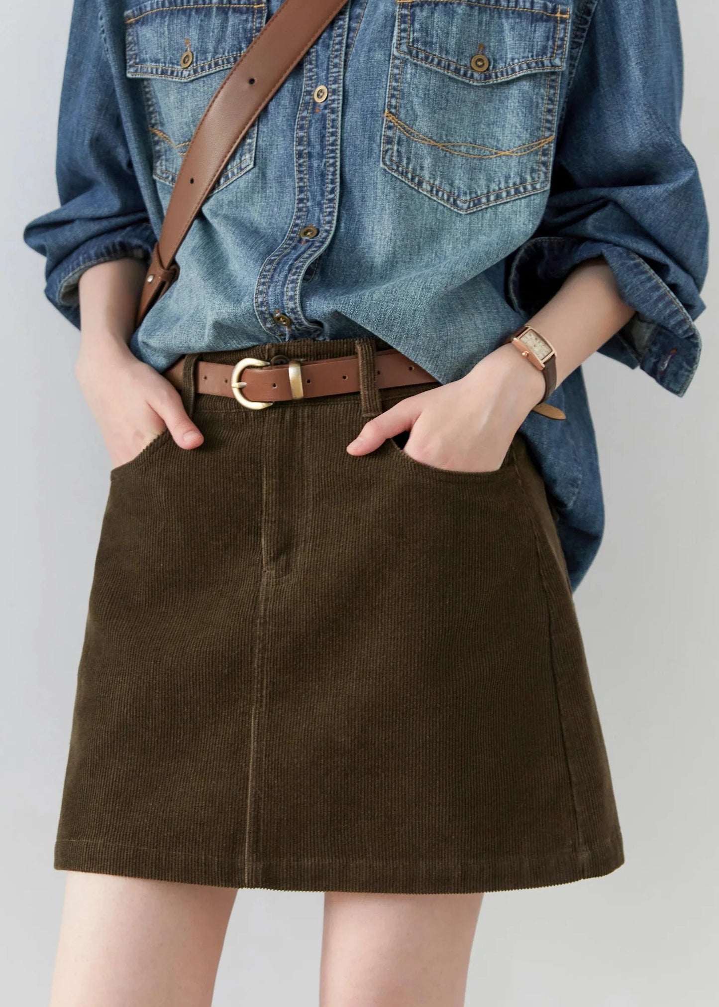 Women’s Retro High-Waisted Corduroy A-Line Skirt