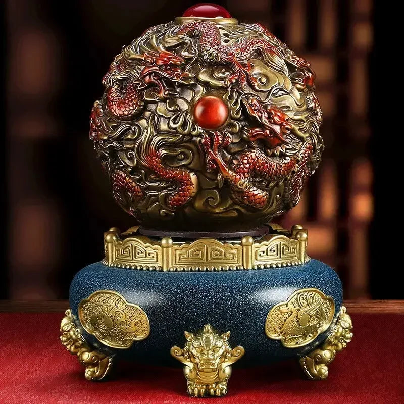 Feng Shui Attract Wealth Dragon Nine Turns Qiankun Tripod Ornaments Home Living Room Store Opening Decor