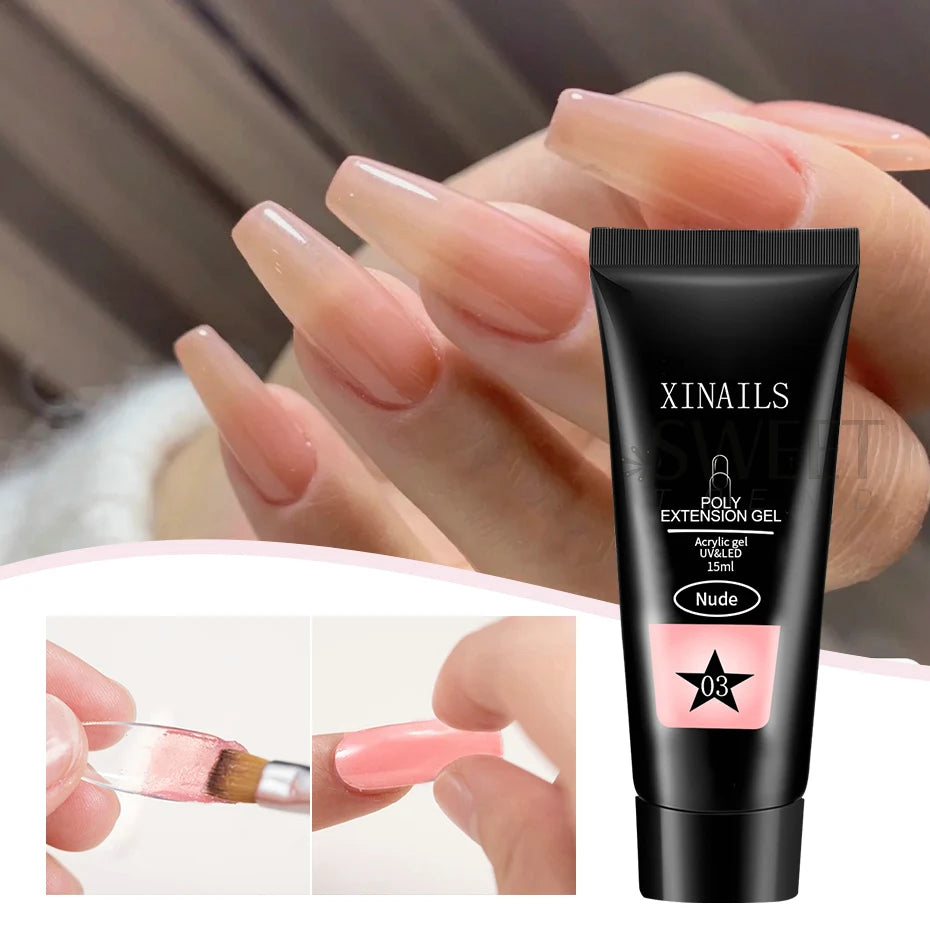 15ml Acrygel Nail Extension Gel Set Quick Building Jelly Prolong Finger Gel With Clip Form Brush File Manicure Constrction Tools